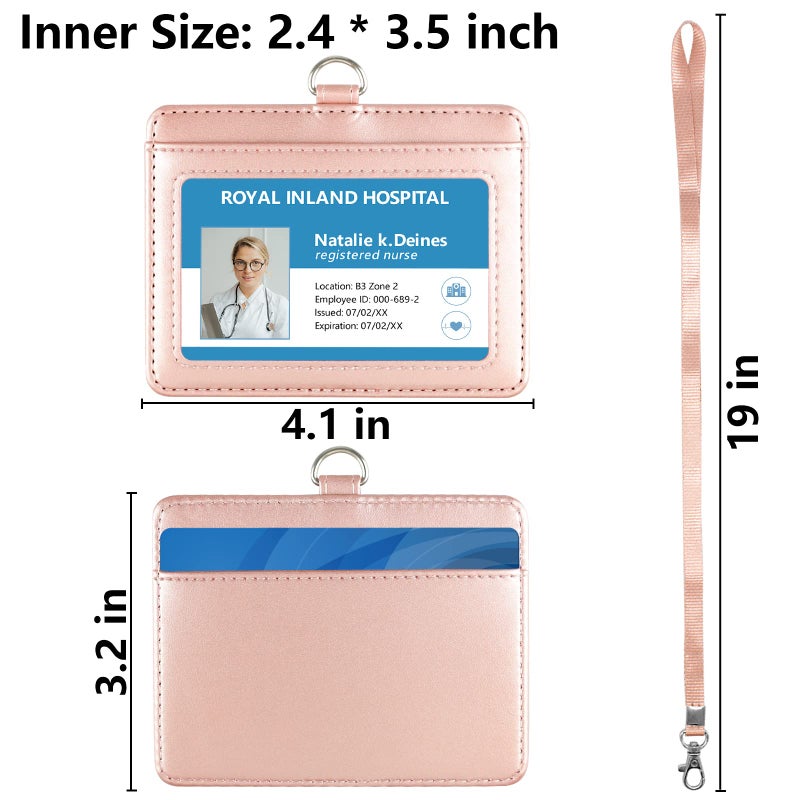 Teskyer Badge Holder with Lanyard, Leather ID Name Badge Card Holder with Lanyard for ID Badges, Horizontal Rose Gold - Image 4